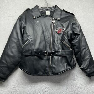 Harley Davidson Womens Size M Black Faux Leather Asymmetric Full Zip Jacket